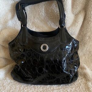 💜 ♥️ Brighton Shiny Black Croc-Embossed Shoulder Bag